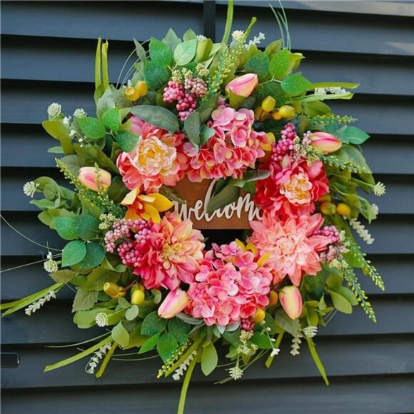 Summer Wreaths for Front Door Outside – 24 Inch Artificial Spring Floral Wreath - Picture 4 of 7